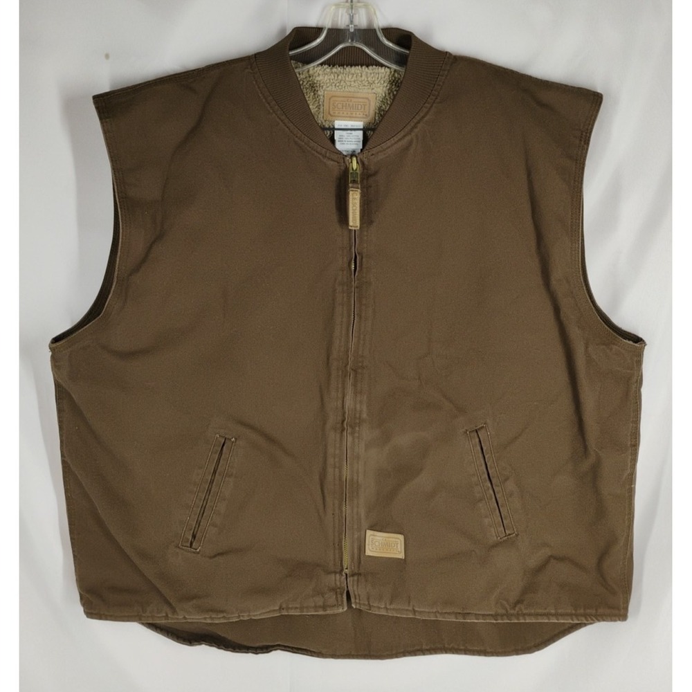 C E Schmidt Men's Workwear Sherpa Lined Brown Canvas Pockets‎ Zip Front Vest 3XL